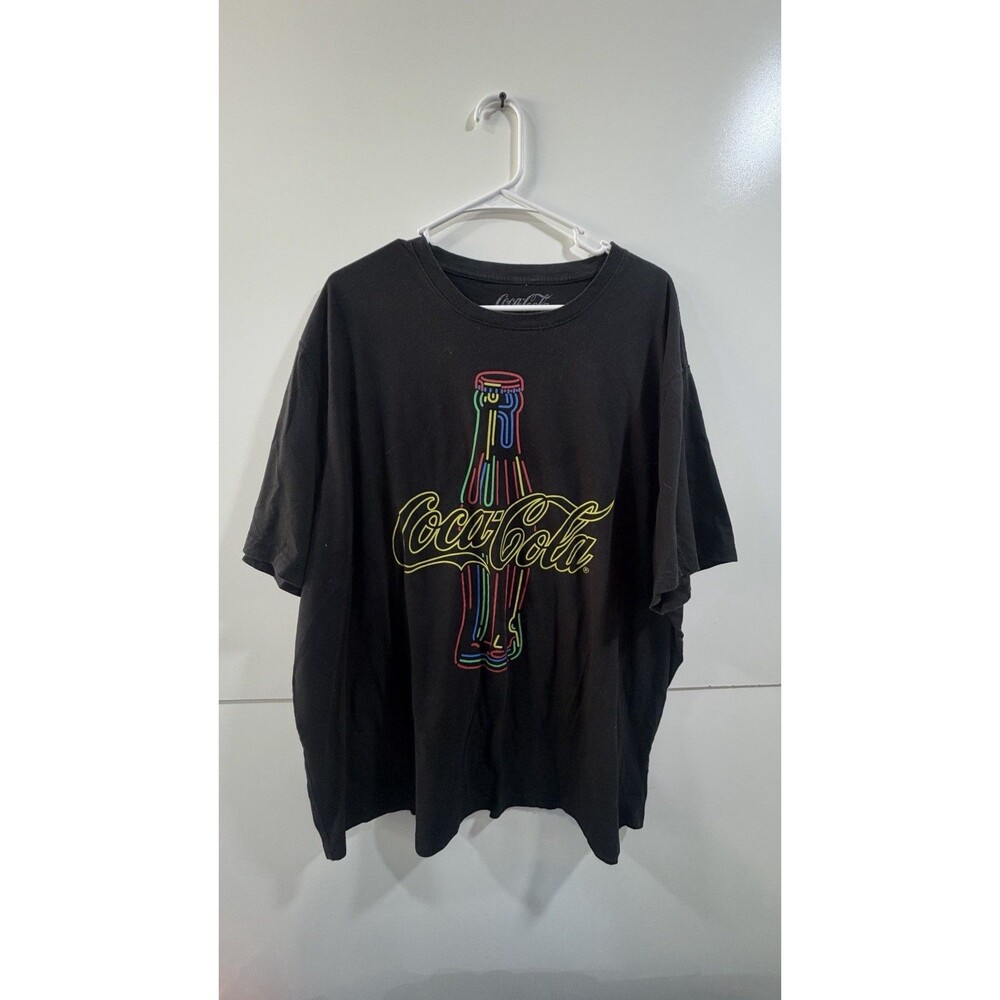 Coca-Cola Black Graphic Short Sleeve T-Shirt Size 3XL Rainbow Bottle Neon
